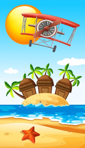 Free vector airplane flying over island