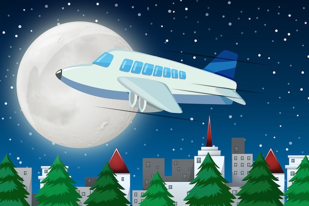 Free vector airplane flying over sky at night