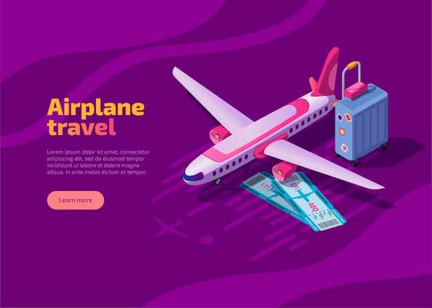 Бесплатное векторное изображение Изометрическая целевая страница путешествия на самолете