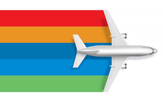 Vettore gratuito aeroplano con arcobaleno bianco per il testo del messaggio