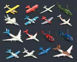 Free vector airplanes helicopters isometric icons