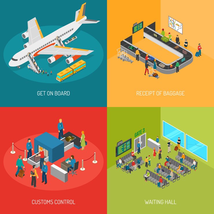 Free Vector airport 2x2 images concept