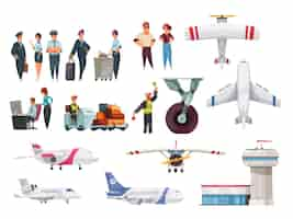 Free vector airport cartoon set