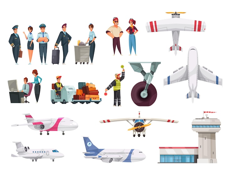 Free Vector airport cartoon set