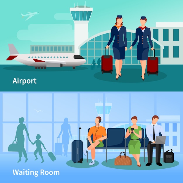 Free vector airport flat compositions