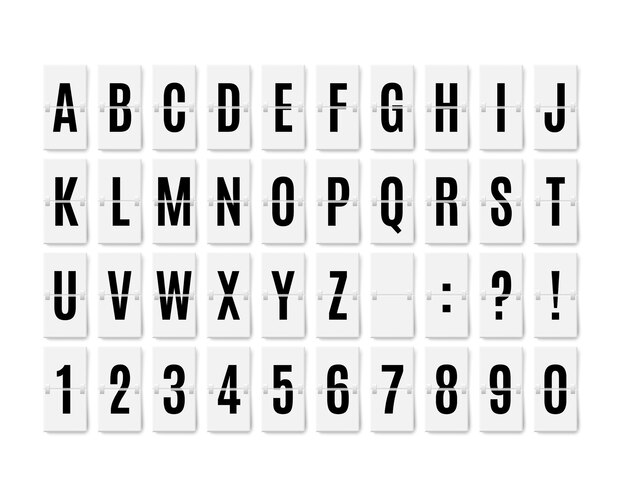 黄色と黒の数字カウンター フリップ付きのすべての数字が含まれています カウントダウン時計桁ボード プレミアムベクター