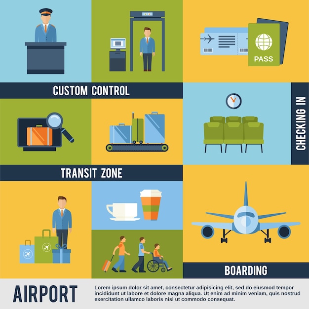 Free vector airport icons set