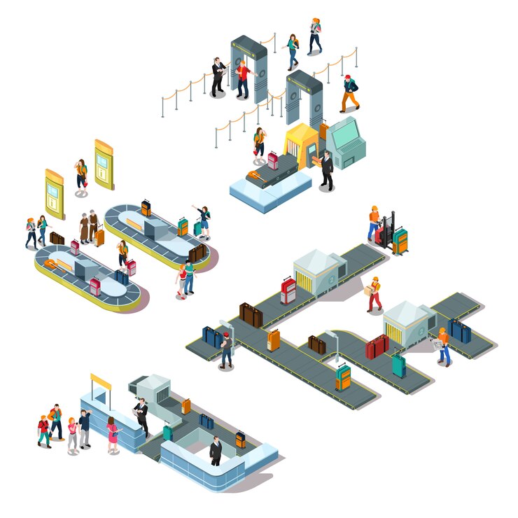 Free Vector airport isometric compositions