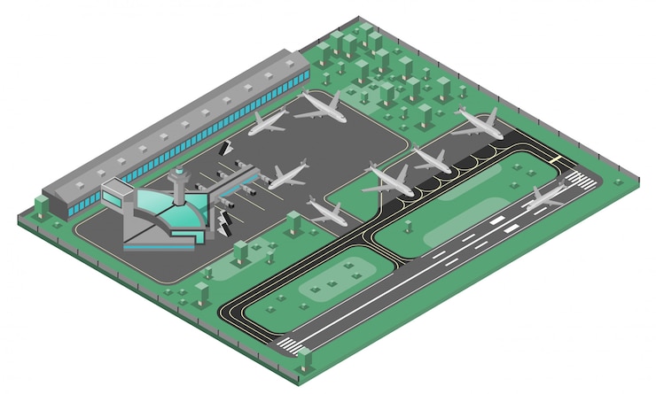 무료 Vector 공항 아이소 메트릭 개념
