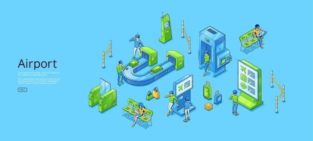 Airport isometric web banner passengers travel