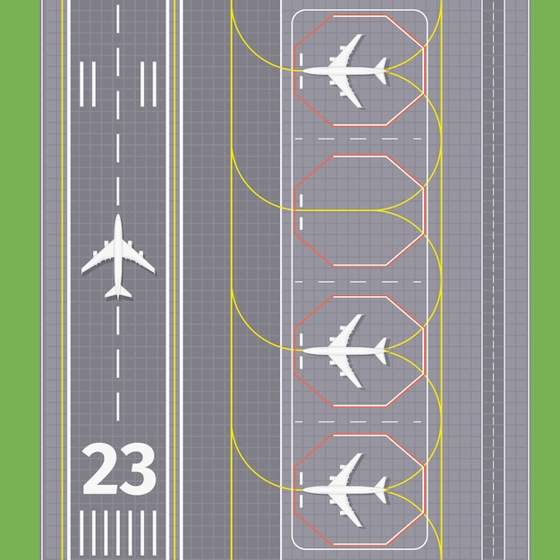 無料ベクター 空港着陸滑走路。飛行機の輸送、航空の滑走路、ベクトル図