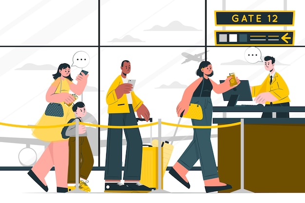 Airport queue concept illustration