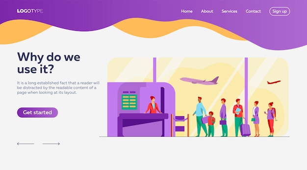 Free vector airport queue landing page template