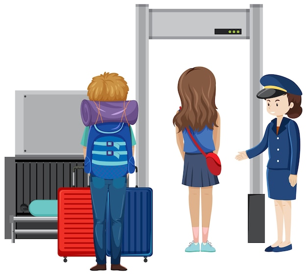 Проверка безопасности в аэропорту с пассажиром, проходящим через тело