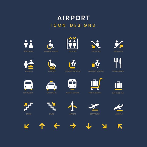 Airport service signs vector set