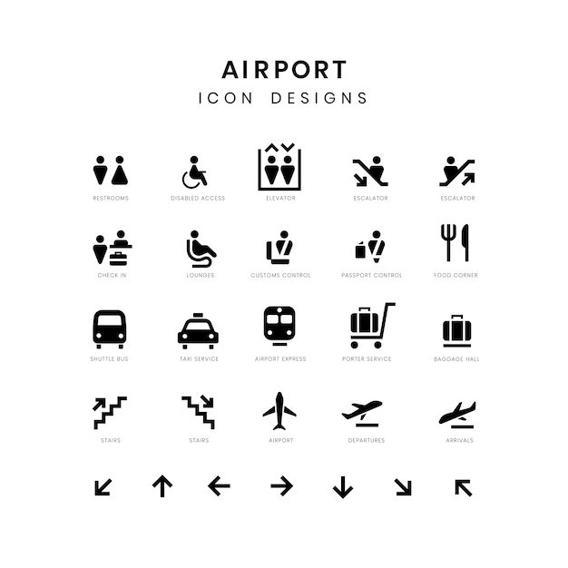 Airport service signs vector set