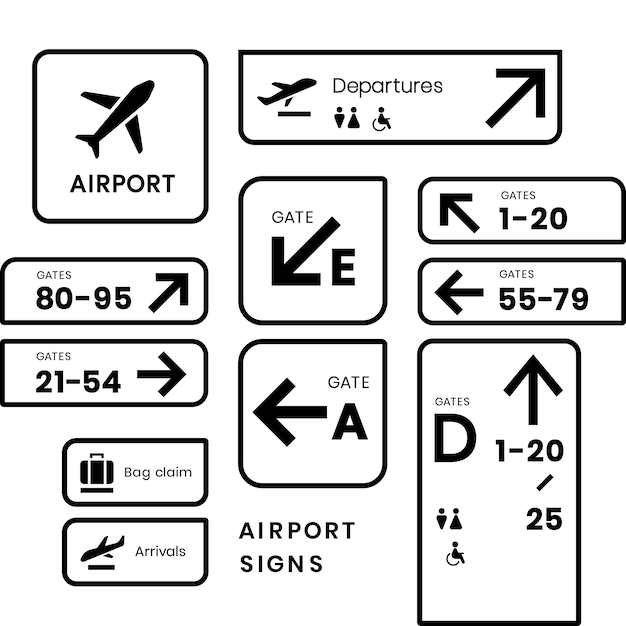 Airport signs icon vector set