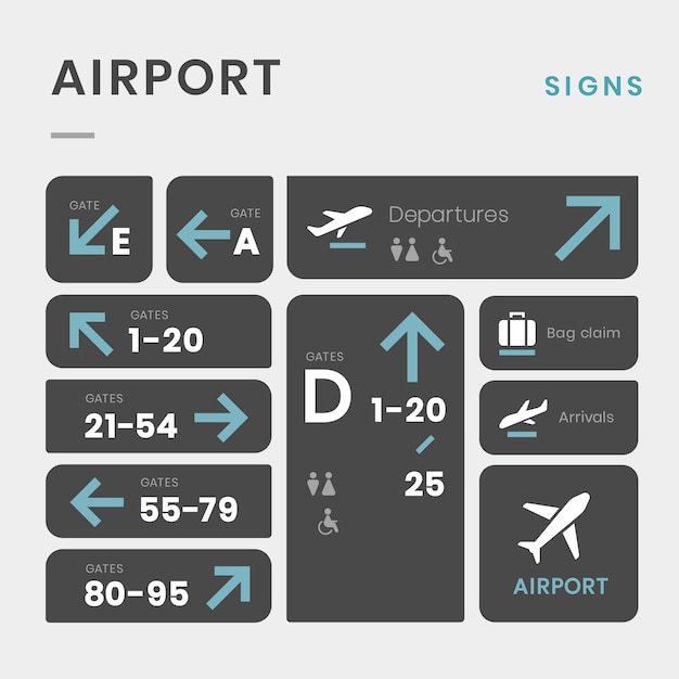 Airport signs icon vector set