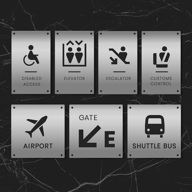 Airport signs icon vector set