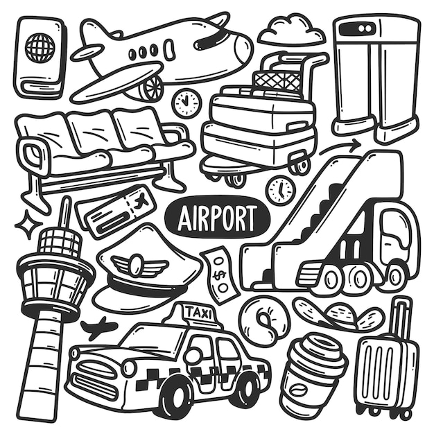 Free vector airport stickers hand drawn doodle coloring vector