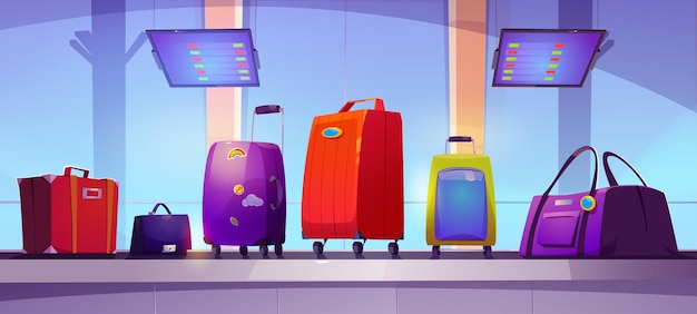 Free vector airport terminal with luggage on conveyor belt