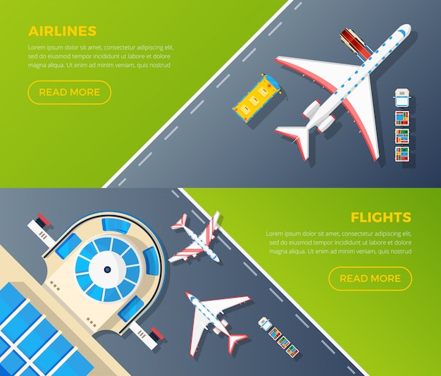 Free vector airport top view banners set