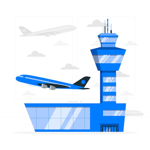 Vettore gratuito illustrazione del concetto di torre dell'aeroporto