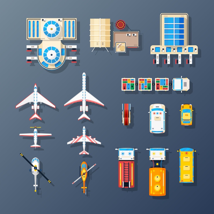 Free Vector airport transport and facilities elements collection 