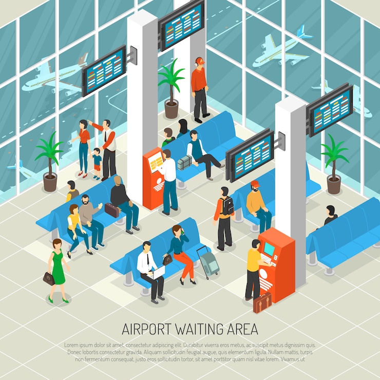Free Vector airport waiting area isometric illustration