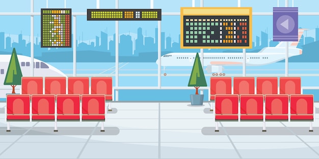 Free vector airport with flight departure boards illustration