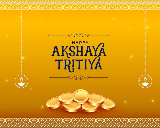 Free vector akshaya tritiya golden card with golden coins