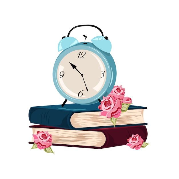 無料ベクター alarm clock and books design