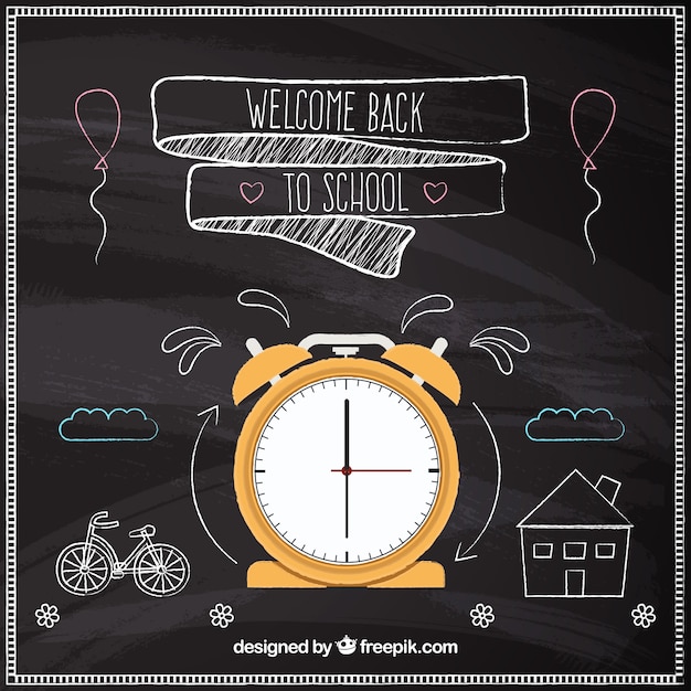 Free vector alarm clock ringing and drawings at the background