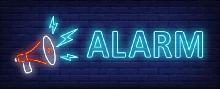 Free Vector alarm neon text with loudspeaker