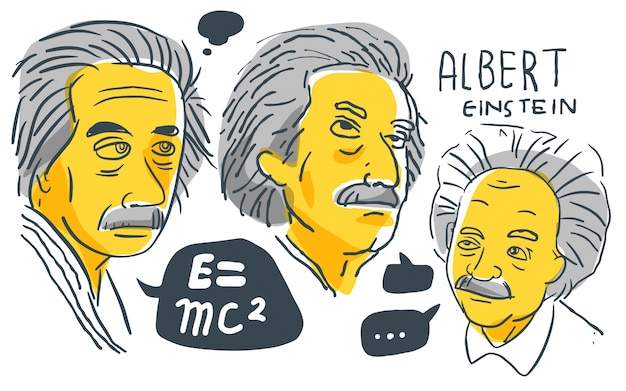 노란색과 검은 색 스케치의 알버트 아인슈타인