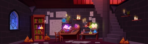 Free vector alchemist work room in medieval dungeon