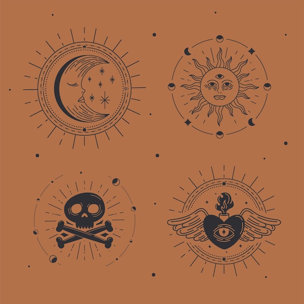 Free vector alchemy icons in orange background