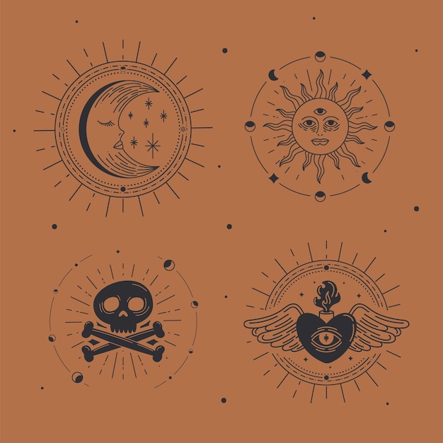 Alchemy icons in orange background