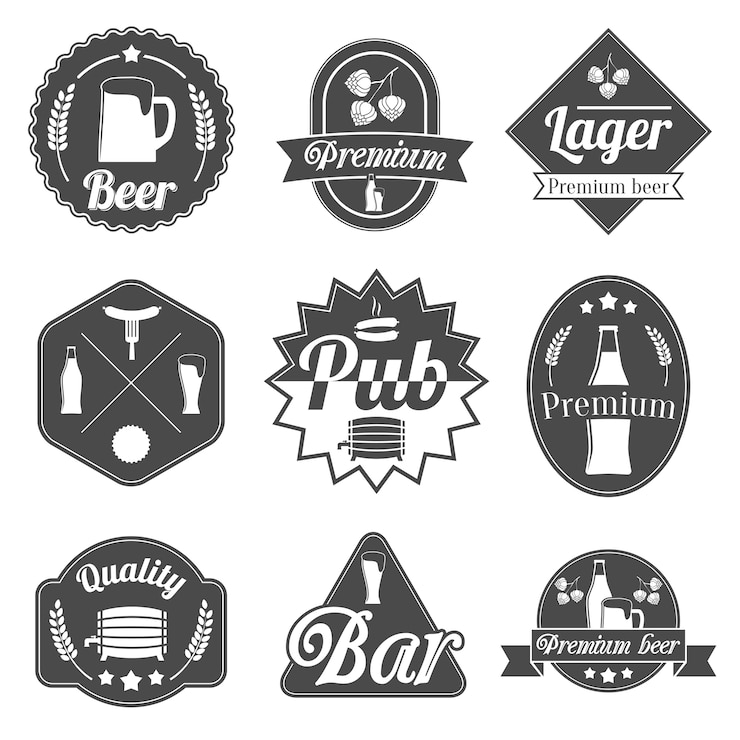 Free Vector alcohol beer party labels badges collection of bottle glass mug crayfish and lobster isolated hand drawn sketch vector illustration