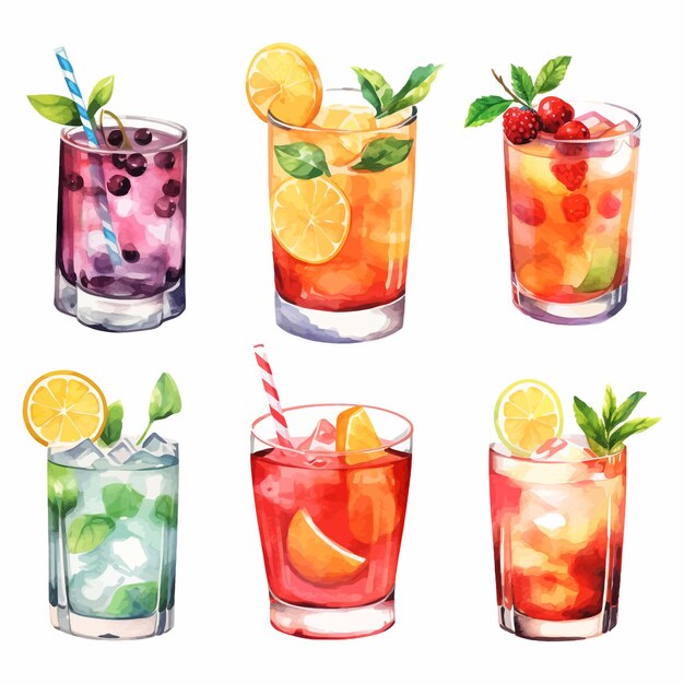 알코올 칵테일 컬렉션 수채화 그림 음료 클립 아트