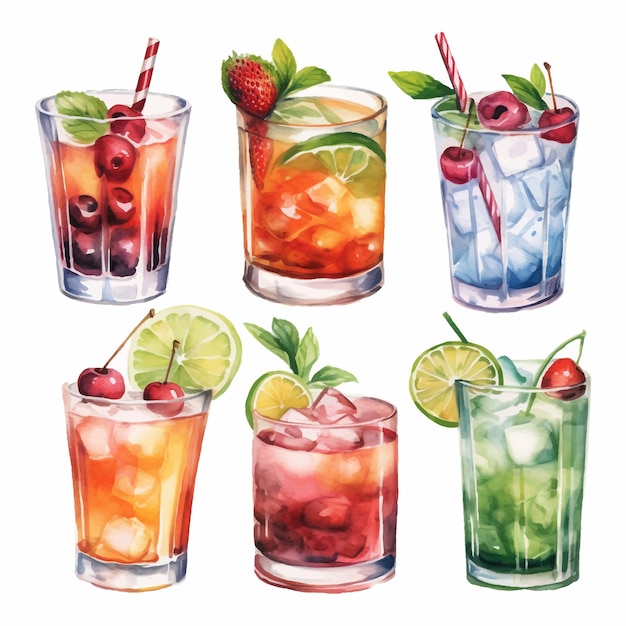 Free vector alcohol cocktail collection watercolor illustration drinks clipart