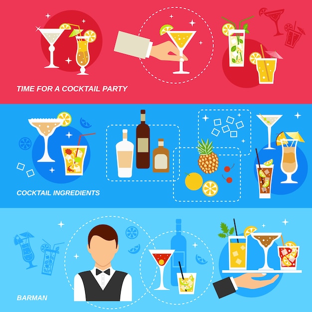 Free vector alcohol cocktails banner set