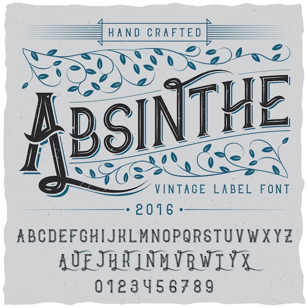 Free vector alcohol hand crafted poster with word absinthe and alphabet