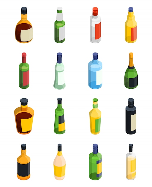 Alcohol isometric icon set