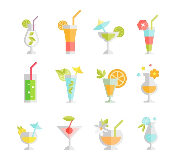 Free vector alcoholic cocktails isolated. alcohol drink, vodka and martini