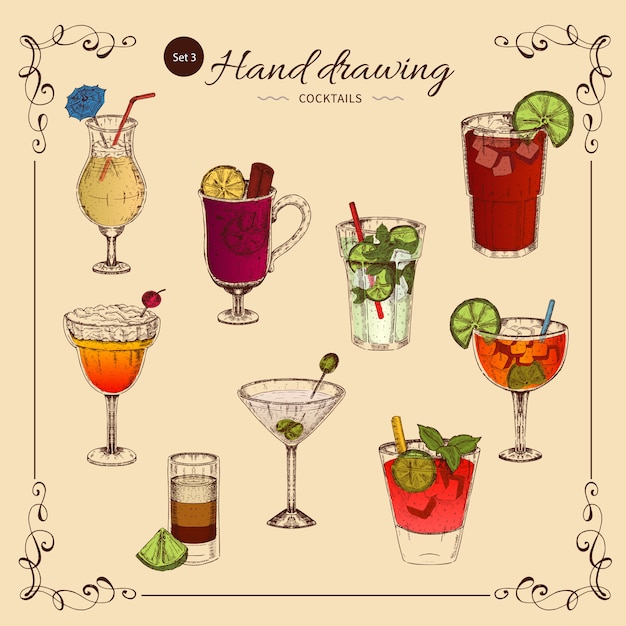 Free vector alcoholic drinks colored collection