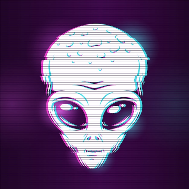 Vettore gratuito testa aliena con effetto glitch