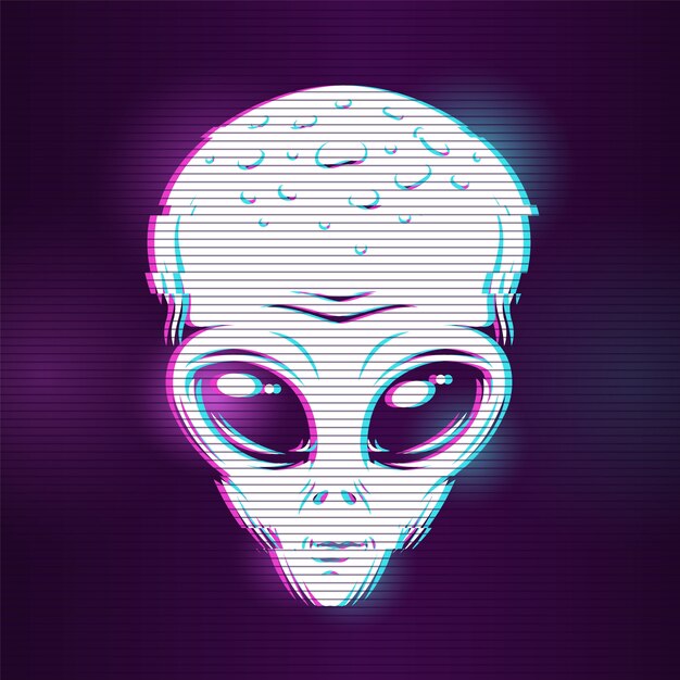 alien head with glitch effect