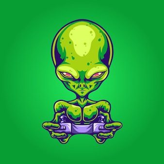 Alien mascot logo gamer illustration