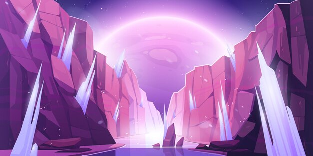 Alien planet landscape space view frozen canyon
